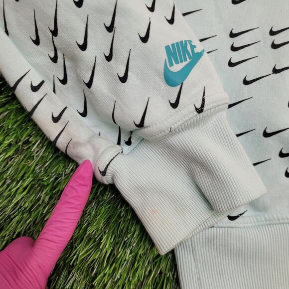 NIKE Swoosh AOP Hoodie Womens Large 20x21 Boxy Blue - Picture 9 of 16